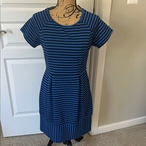 Pixley Blue and Black Striped Midi Dress